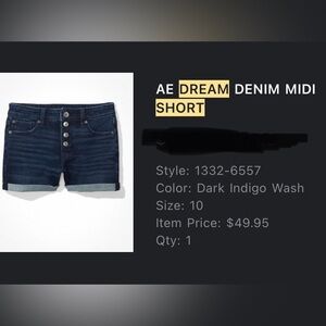 American Eagle Dark Wash Denim Midi Rise The Dream Short Size 10